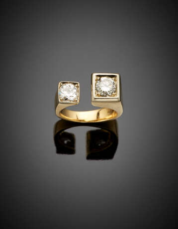 Bi-coloured gold two diamond ring - photo 1