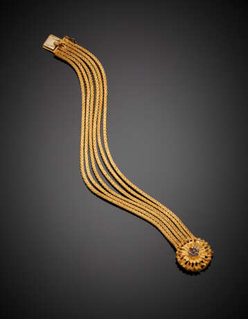Yellow glazed gold six flat strand bracelet - фото 1