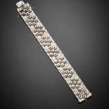 White partly chiseled gold modular band bracelet accented with diamonds and rubies - photo 1