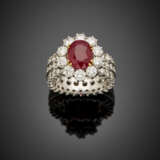 Oval ruby and diamond white gold cluster ring - photo 1