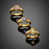 Three yellow gold rings set with pink - фото 1