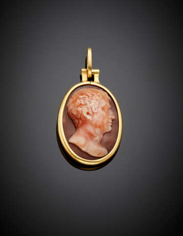 Two agate cameo with profile carving set back to back in yellow gold pendant frame - Foto 2