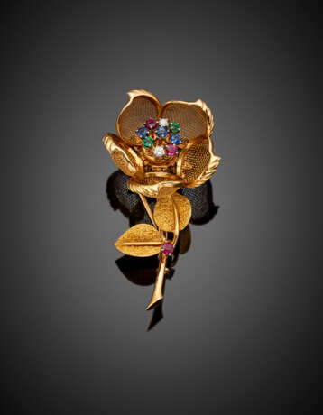 Yellow gold flower brooch with unfolding corolla - Foto 2