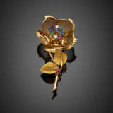Yellow gold flower brooch with unfolding corolla - photo 2