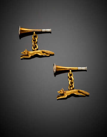 Bi-coloured 14K and 18K gold fox-hunt symbol cufflinks - Foto 1