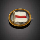 Yellow gold brooch with hyaline quartz doublet with inside carved enamel flag - photo 1