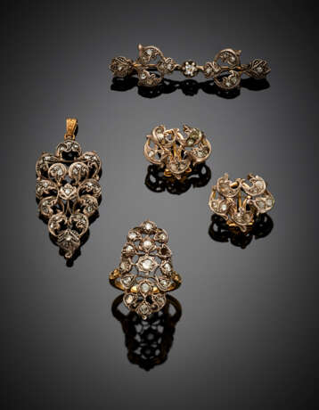 Rose cut diamond silver and gold jewellery set comprising cm 1.8 circa earclips - photo 1