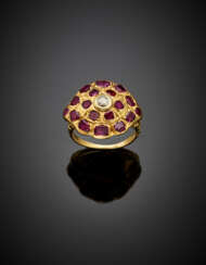 Ruby and diamond yellow gold ring