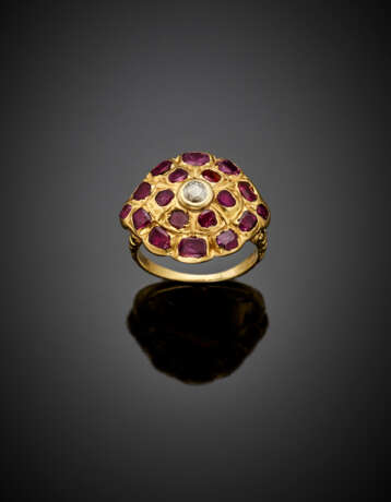 Ruby and diamond yellow gold ring - photo 1
