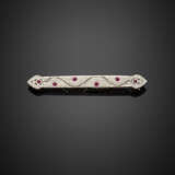 Ruby and diamond white gold bar brooch - photo 1