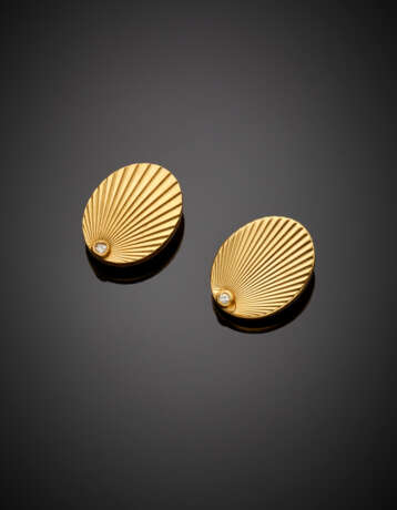 Two yellow gold diamond grooved button covers - фото 1