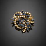Round diamond and marquise sapphire yellow gold brooch - Foto 1