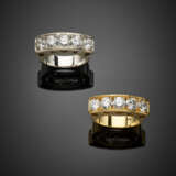 Pair of rings in white and yellow gold with colourless stones - photo 1