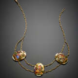 Yellow 9K gold chain necklace with three oval enamel miniatures - Foto 1