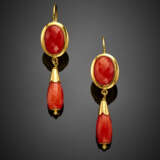 Yellow gold orange faceted coral earrings with pendant briolettes - Foto 1