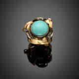 Silver and 14K gold and mm 13.30 circa cabochon turquoise ring accented with small pastes - Foto 1