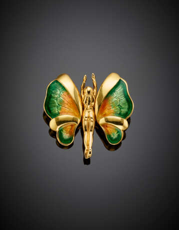 Yellow gold and enamel fairy brooch - Foto 1