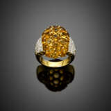 Yellow gold diamond and citrine quartz dome ring - photo 1
