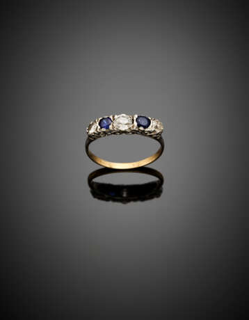 Diamond and sapphire silver and 9K gold ring - Foto 1