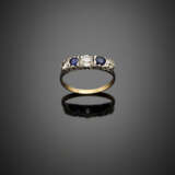 Diamond and sapphire silver and 9K gold ring - фото 1