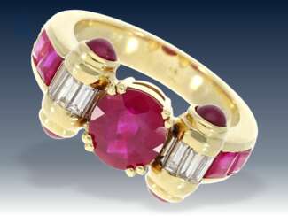 Ring: hochwertiger Rubin/Diamant-Goldschmiedering, massive Handarbeit aus 18K Gold