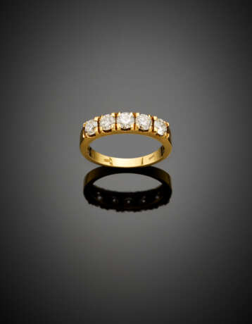 Five round diamond yellow gold ring in all ct. 1.35 circa - Foto 1