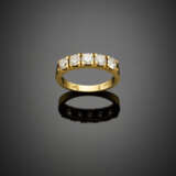Five round diamond yellow gold ring in all ct. 1.35 circa - Foto 1