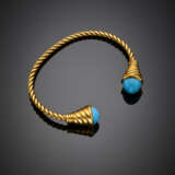 Yellow twisted gold bangle with turquoise paste - photo 1
