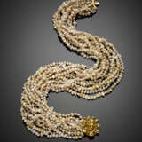 Multi-strand mm 5.50/6.50 circa cultured freshwater irregular pearl necklace with bi-coloured gold diamond - photo 2