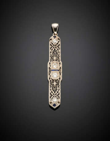 Diamond and sapphire openwork white gold pendant - photo 1