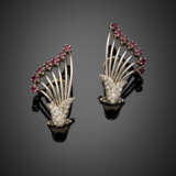 White gold ruby and diamond earclips - photo 1