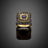 Colorless stone and blue corundum silver and yellow 12K gold ring with secret compartment - Foto 1