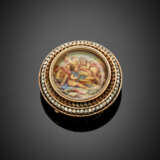 Rose cut diamond silver and gold brooch with polychrome miniature - photo 1