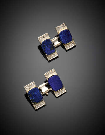 White gold lapis lazuli and diamond rectangular cufflinks - photo 1