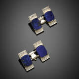 White gold lapis lazuli and diamond rectangular cufflinks - photo 1