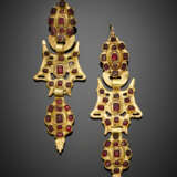 Red 9K gold articulated pendant earrings with back foiled vitreous paste - Foto 1