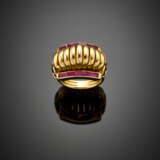 Yellow gold synthetic baguette ruby ring - фото 1