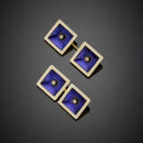 Bi-coloured gold blue enamel and diamond cufflinks - фото 1
