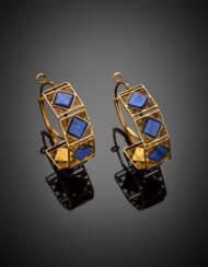 Yellow 9K gold and lapis lazuli hoop earrings