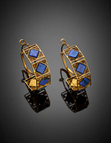 Yellow 9K gold and lapis lazuli hoop earrings - Foto 1