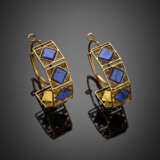 Yellow 9K gold and lapis lazuli hoop earrings - фото 1