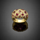 Yellow gold calibré ruby and diamond ring - Foto 1