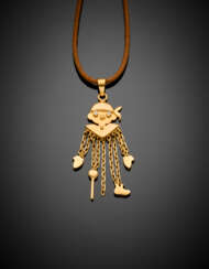Yellow gold pirate pendant with diamonds for the eyes