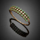 Rose cut diamond and emerald yellow 9K gold cuff bracelet - photo 1