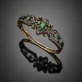 Silver and gold rose cut diamond and emerald cuff bracelet - Foto 1