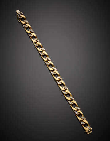 Bi-coloured gold groumette chain bracelet accented with diamonds - photo 1