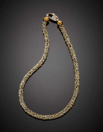 Irregular interwoven seedpearl bi-coloured gold necklace - фото 1