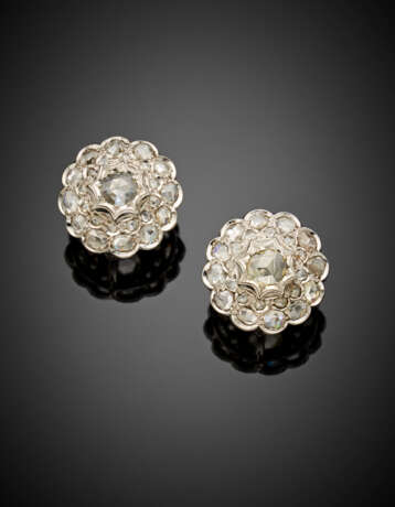 Rose cut diamond white gold cluster earrings - photo 1
