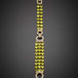 Oval peridot and diamond bi-coloured gold bracelet - photo 1