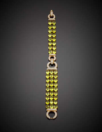 Oval peridot and diamond bi-coloured gold bracelet - Foto 1